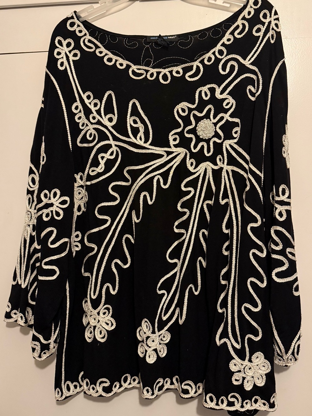 Saint Tropez West Black Tunic with White Embroidered Floral Detail